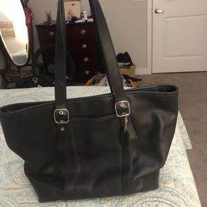Coach black leather tote